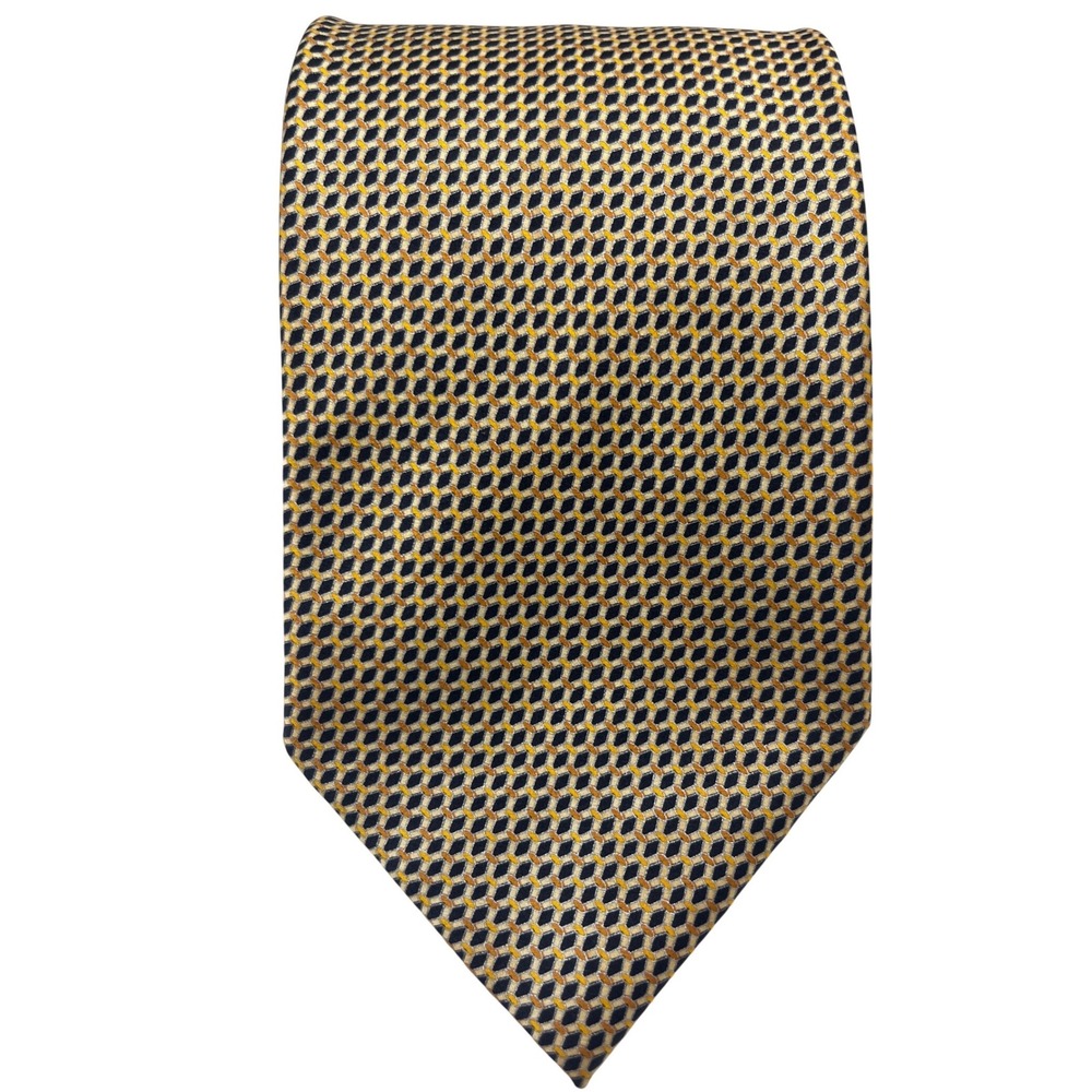 BRIONI Tie Made‎ in Italy 100% Silk Black Gold Brown Handmade